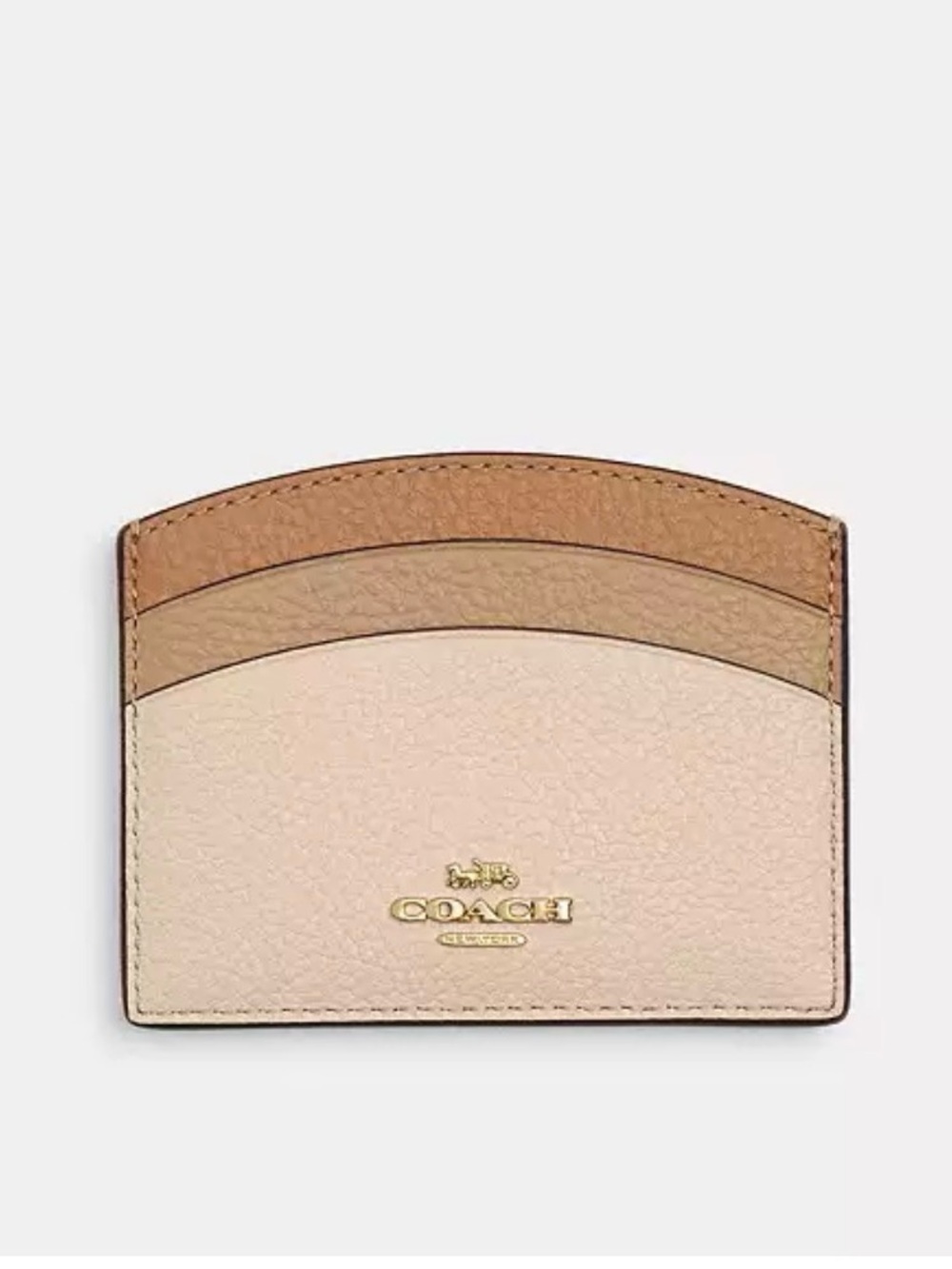 Coach Tricolor Pebbled Leather Card Case in Beige, Tan and Brown